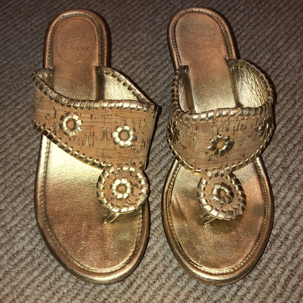 Jack Rogers heeled gold wedges